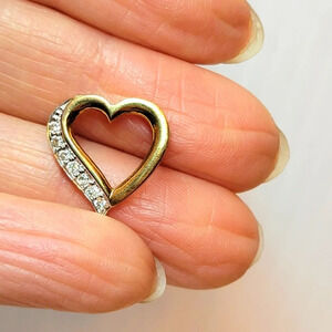 10k yellow gold pave set  diamond heart pendant charm